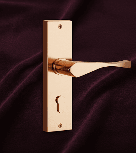 front view of rose gold mortise locks by ambica tools hardware